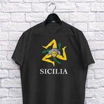 Sicilia adult black t-shirt on a hanger