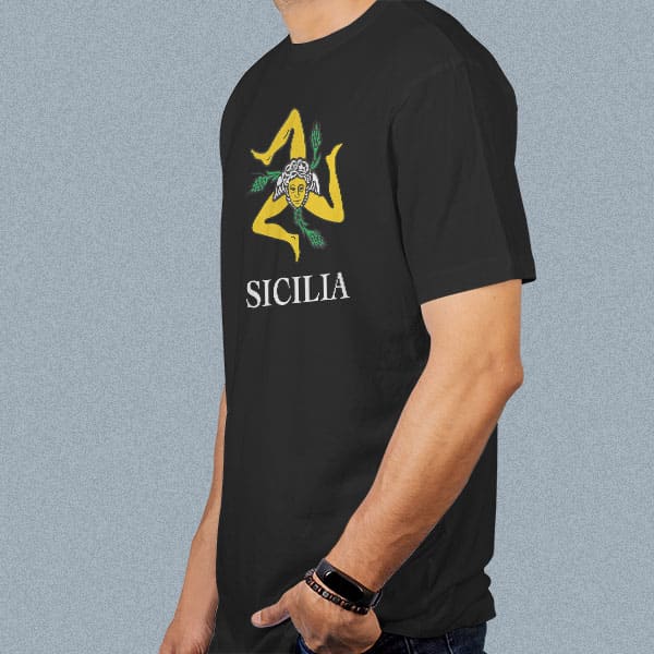 Sicilia adult black t-shirt on a man side view