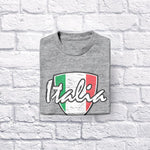 Italia Distressed Badge adult grey t-shirt on a folded