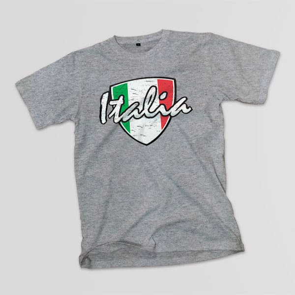 Italia Distressed Badge adult grey t-shirt on a table