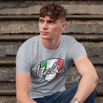 Italia Distressed Badge adult grey t-shirt on a man front view