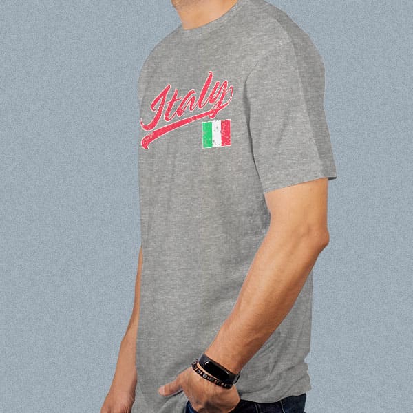Baseball Italy adult grey t-shirt on a man side view