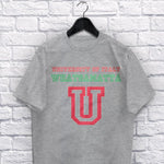 University of Italy adult grey t-shirt on a hanger