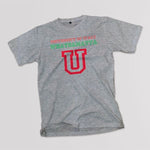 University of Italy adult grey t-shirt on a table