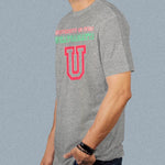 University of Italy adult grey t-shirt on a man side view