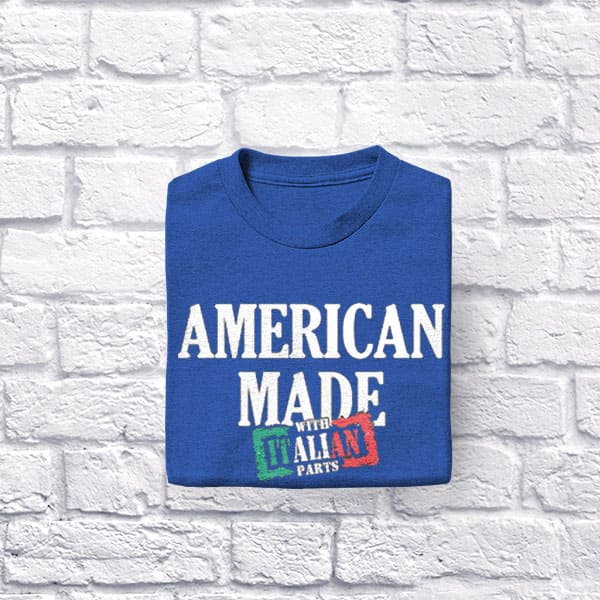 American Made with Italian Parts adult navy t-shirt folded