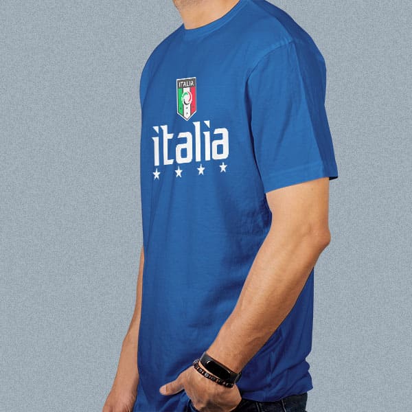 Italia Soccer adult navy t-shirt on a man side view