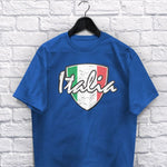 Italia Distressed Badge adult navy t-shirt on a hanger