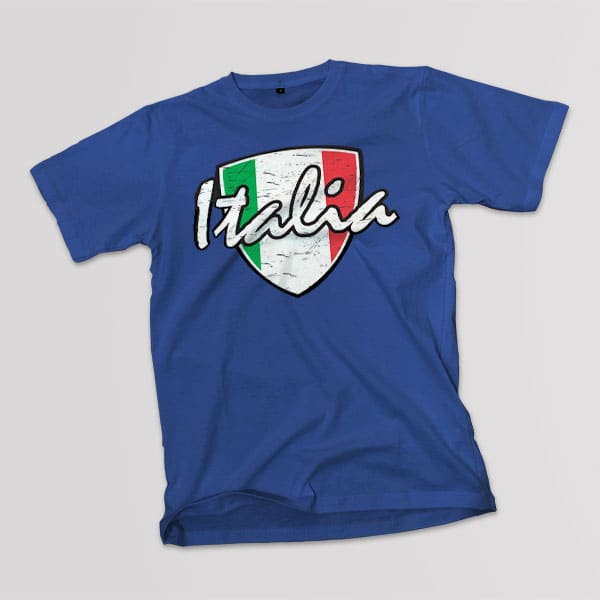 Italia Distressed Badge adult navy t-shirt on a table