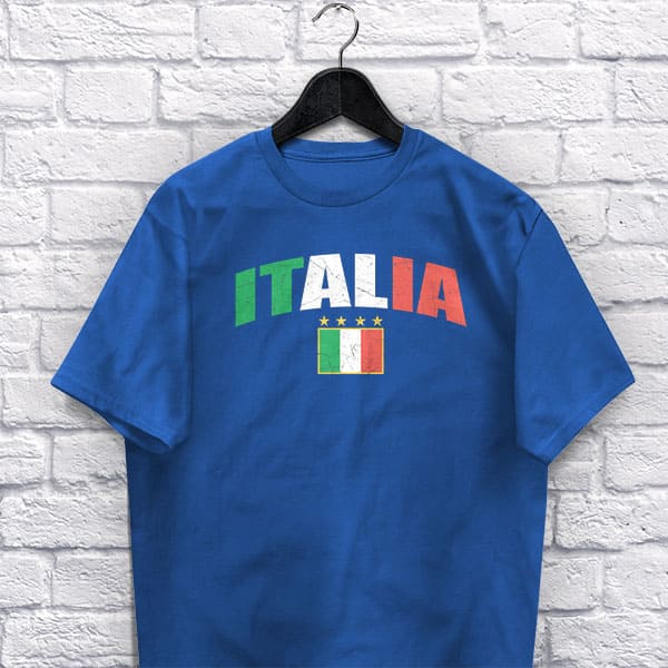 Italia Distressed Soccer adult navy t-shirt on a hanger