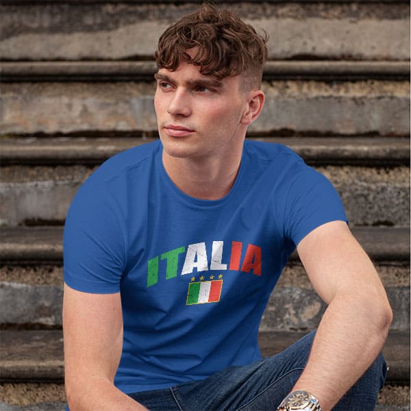 Italia Distressed Soccer adult navy t-shirt on a man front view