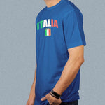 Italia Distressed Soccer adult navy t-shirt on a man side view