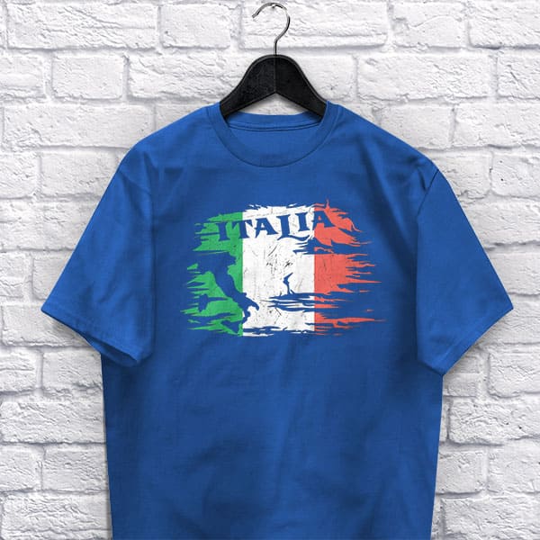Italia Paint with Boot adult navy t-shirt on a hanger