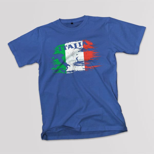Italia Paint with Boot adult navy t-shirt on a table
