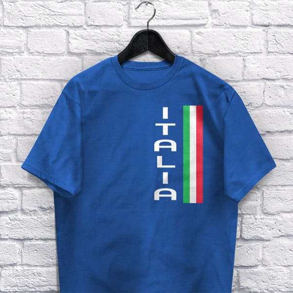 Vertical Italia adult royal blue t-shirt on a hanger