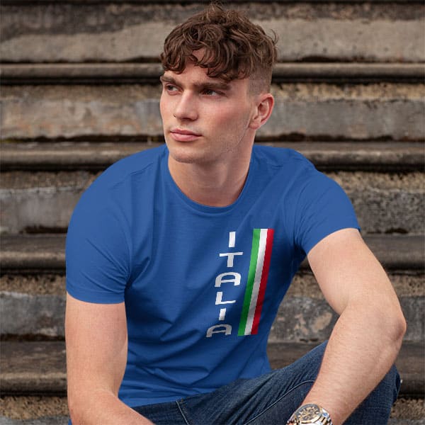 Vertical Italia adult royal blue t-shirt on a man