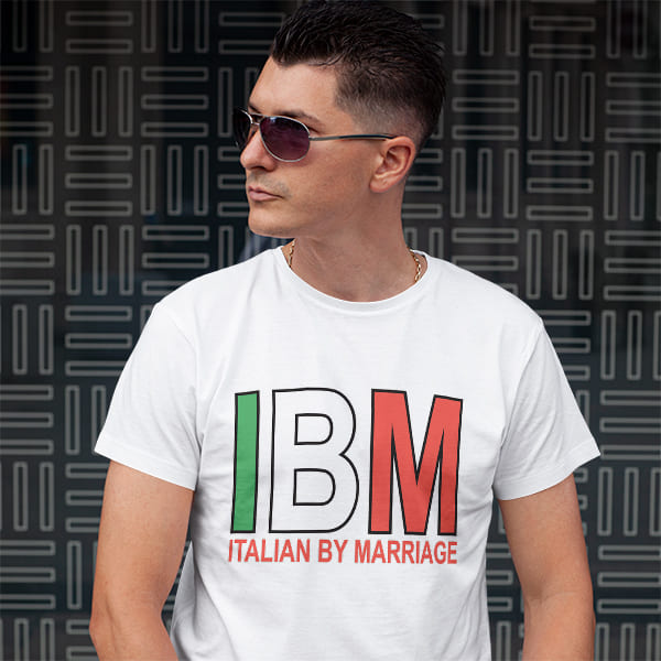 IBM Italian by Marriage adult white t-shirt on a man front view