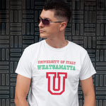 University of Italy adult white t-shirt on a man front view