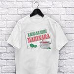 Legalize Marinara adult white t-shirt on a hanger