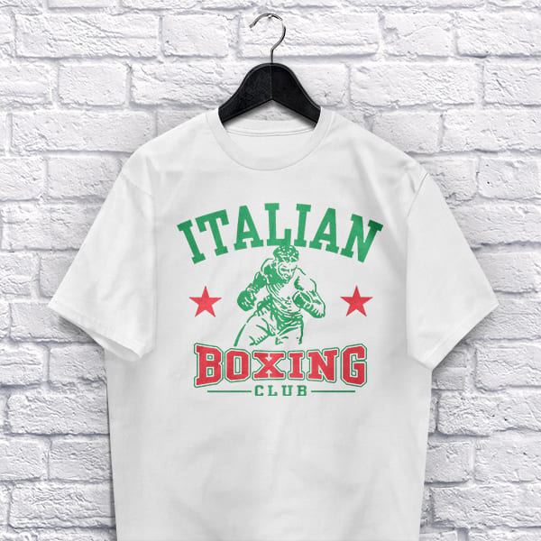Italian Boxing Club adult white t-shirt on a hanger