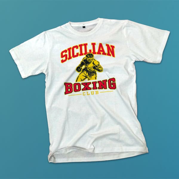 Sicilian Boxing Club adult white t-shirt on a table