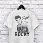 Original Rocky adult white t-shirt on a hanger