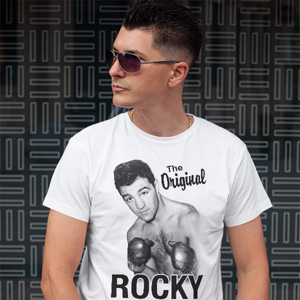Original Rocky adult white t-shirt on a man front view