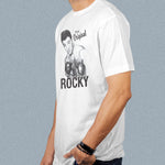 Original Rocky adult white t-shirt on a man side view