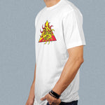 Trinacria Triangle adult white t-shirt on a man side view