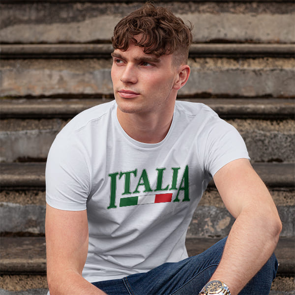Italia adult white t-shirt on a man front view