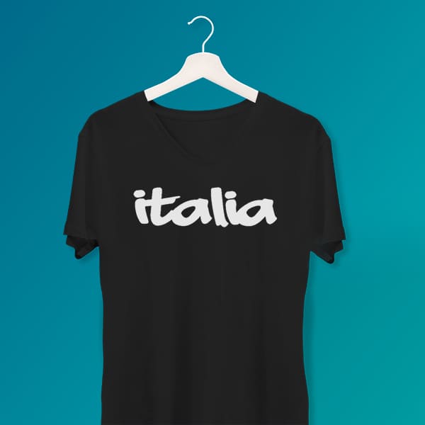 Bubble Italia ladies v-neck black t-shirt on a hanger