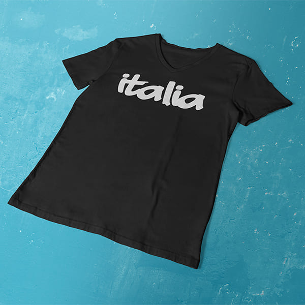 Bubble Italia ladies v-neck black t-shirt on a table