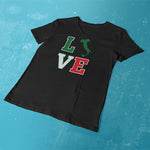 Love with Boot ladies v-neck black t-shirt on a table