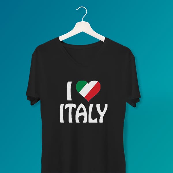 I Heart Italy ladies v-neck black t-shirt on a hanger