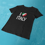 I Heart Italy ladies v-neck black t-shirt on a table