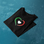 Tri-Colored Heart ladies v-neck black t-shirt folded