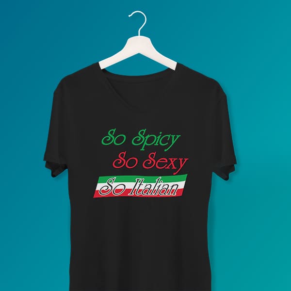 So Spicey So Sexy So Italian ladies v-neck black t-shirt on a hanger