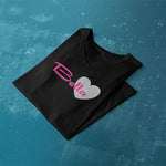 Pink Bella Heart ladies v-neck black t-shirt folded