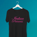 Pink Italian Princess ladies v-neck black t-shirt on a hanger