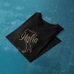 Italia Gold Foil Map ladies v-neck black t-shirt folded