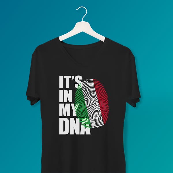 It's in my DNA Italian ladies v-neck black t-shirt on a hanger