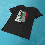 It's in my DNA Italian ladies v-neck black t-shirt on a table