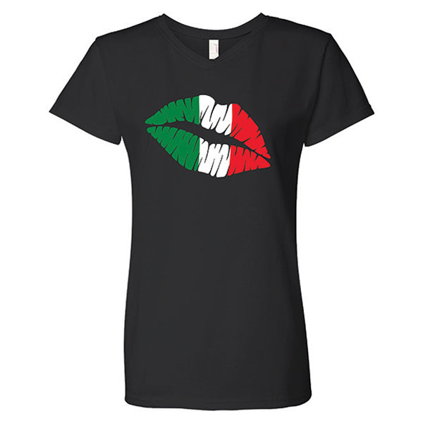 Italian Lips V-Neck Black T-Shirt