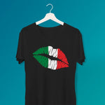 Italian Lips ladies v-neck black t-shirt on a hanger
