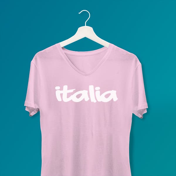 Bubble Italia ladies v-neck pink t-shirt on a hanger