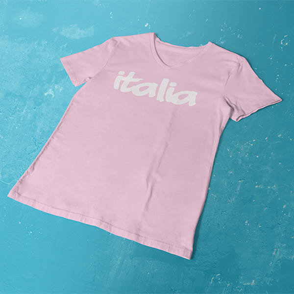 Bubble Italia ladies v-neck pink t-shirt on a table