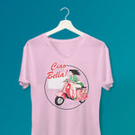 Ciao Bella ladies v-neck pink t-shirt on a hanger