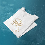 Italia Gold Foil Map ladies v-neck white t-shirt folded