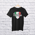 Italia distressed badge youth black t-shirt on a hanger