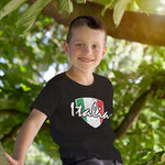 Italia distressed badge youth black t-shirt on a boy